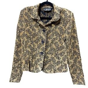 Vintage 90s Tapestry Blazer 8 Gold Floral Print Brown Button Front Jacket